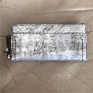 Frye Demi Silver Zip Around Leather Wallet